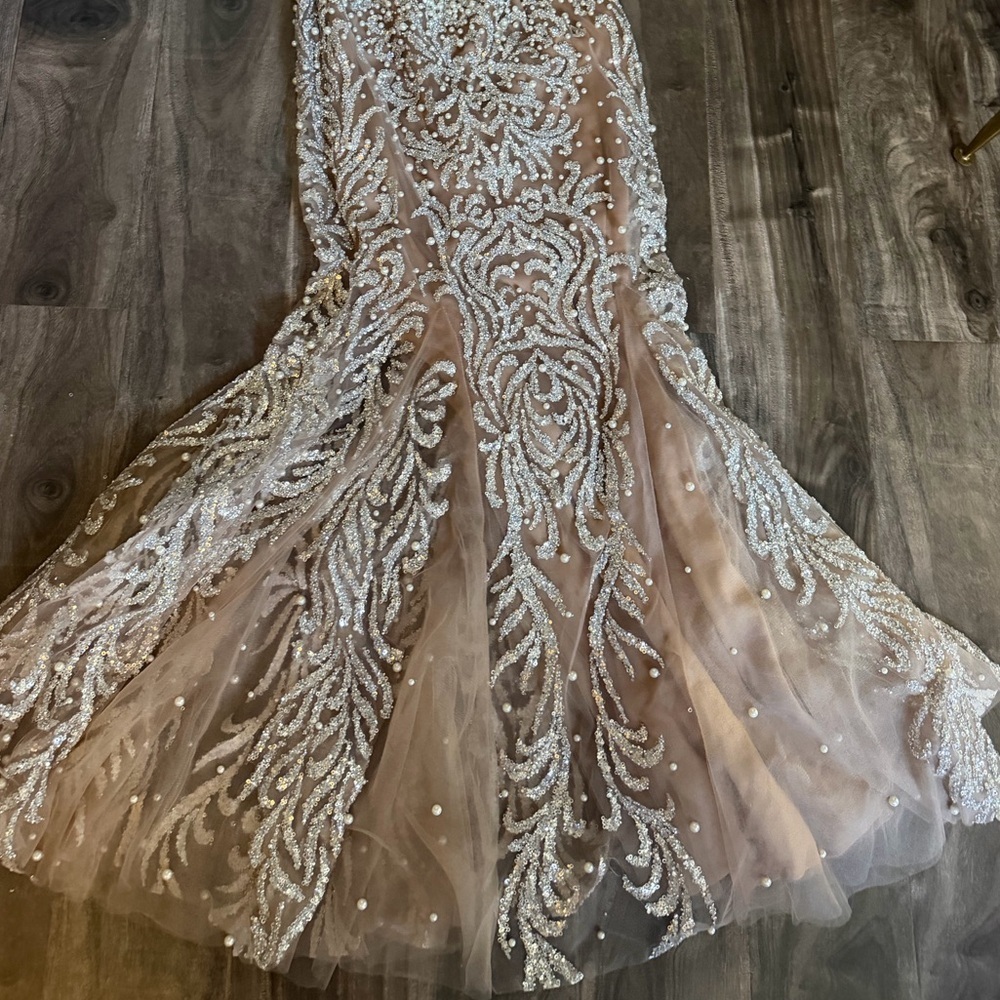 Strapless Glittering Champagne Evening Gown - Picture 7 of 11